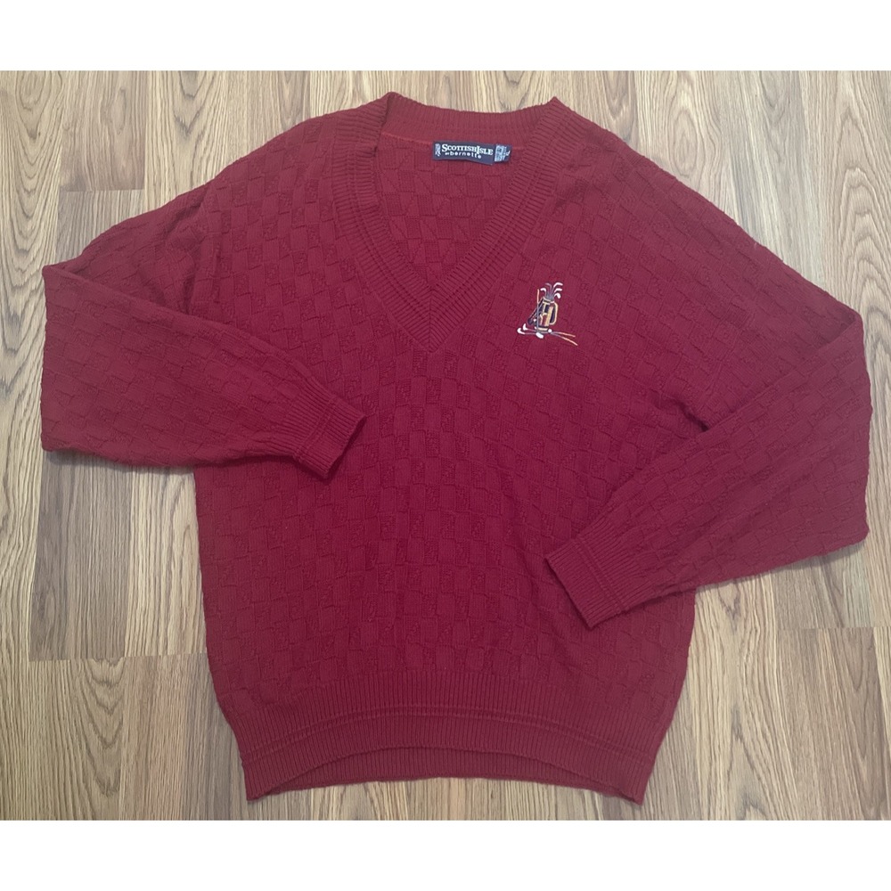 Bernette Scottish Isle Sweater Mens Extra Large Argyle V Neck Made USA